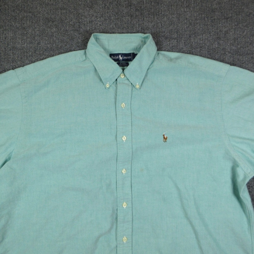 Ralph Lauren Shirt Mens XL Green Blaire Cotton Oxford Button Down Short Sleeve